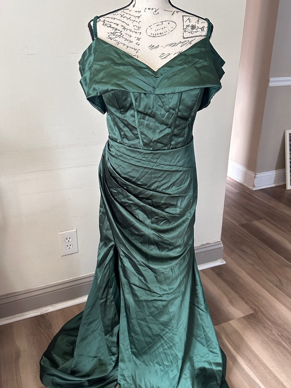 Emerald Green Off-Shoulder Evening Gown